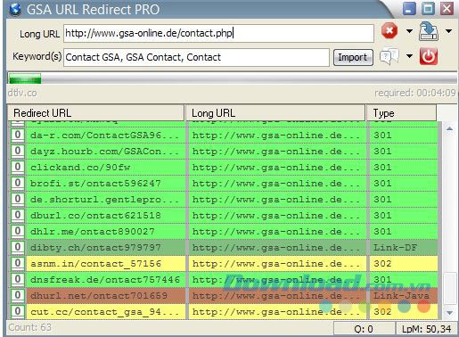 Rút ngắn link website bằng GSA URL Redirect Pro