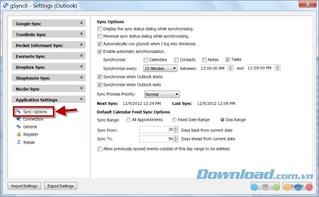 gSyncit cung cấp nhiều tùy chọn thú vị