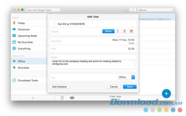 Tùy chỉnh nhiệm vụ như ý muốn cùng gTasks Pro cho Mac