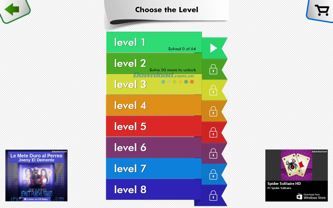 Chọn level đầu tiên để bắt đầu chơi Guess The Color