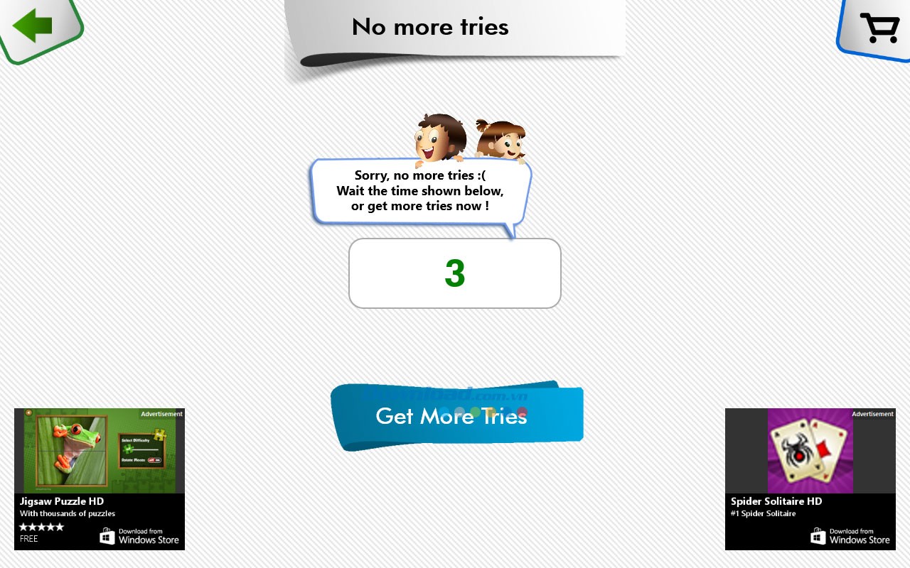 Chờ đợi hoặc mua trên Store để có thêm tim