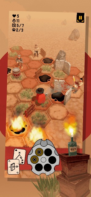 Guncho cho bạn chiến đấu trên chiến trường lục giác với khẩu súng lục ổ xoay