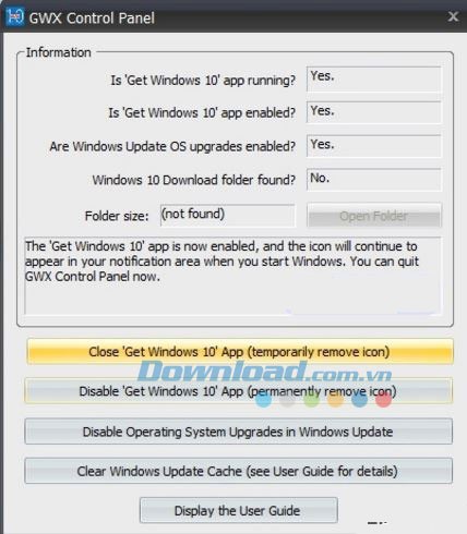 Các lựa chọn gỡ bỏ GWX