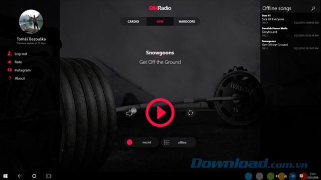 Giao diện ứng dụng Gym Radio