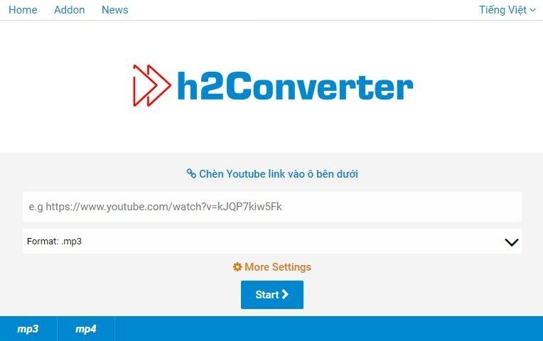 Tải video Youtube trực tuyến với H2Converter