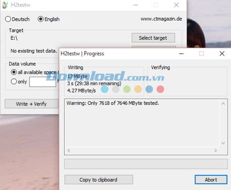 Quá trình quét thiết bị của H2testw