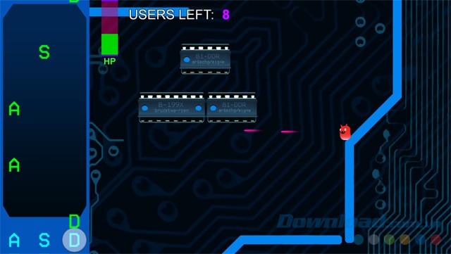 Bấm các phím A, S hoặc D đúng thời điểm để giúp nhân vật bắn đạn trong game Hack Hack Revolution
