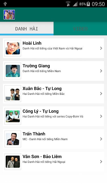 Danh sách các nghệ sỹ có trong Hài Việt cho Android