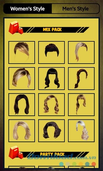 Hair Style Changer cho Android gồm nhiều gói kiểu tóc