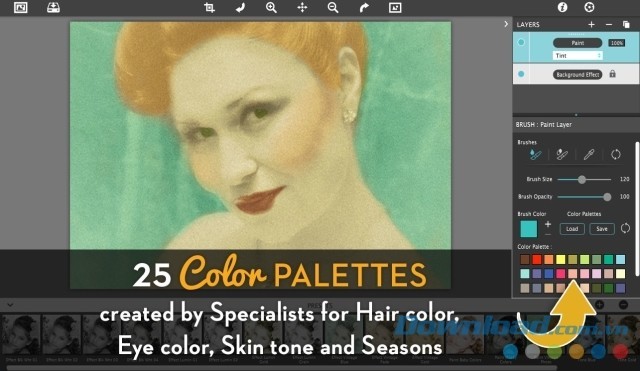 Bảng màu trên Hand Tint Pro có tới 25 màu sắc khác nhau