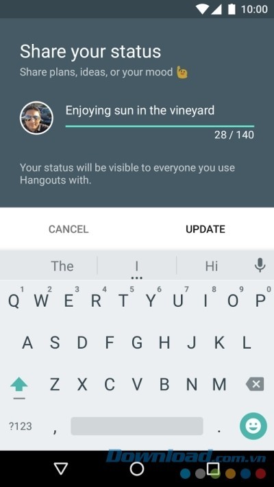 Hangouts cho phép chia sẻ Status theo cách riêng của bạn