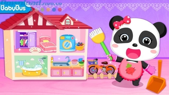 Bắt tay vào công việc dọn dẹp nhà cửa cùng gấu trúc Kiki