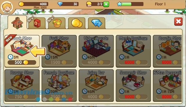 Hệ thống cửa hàng trong game Happy Mall Story