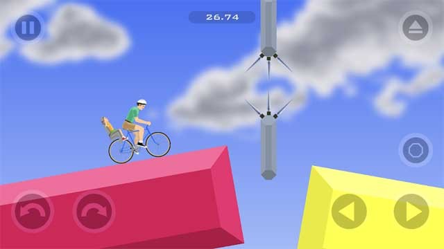 Happy Wheels for Android có nhiều chướng ngại vật đa dạng và nguy hiểm như: gai, mìn,...