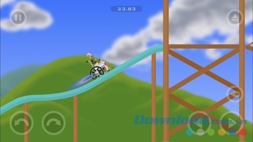 Happy Wheels cho iOS để người chơi điều khiển nhân vật bằng các phím ảo trên màn hình