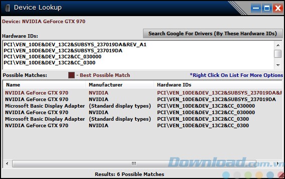 Tìm kiếm driver với Hardware Identify