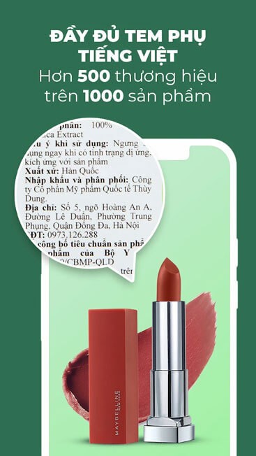 Cung cấp đầu đủ thông tin mỹ phẩm