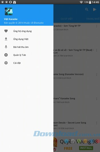 Danh mục chính của ứng dụng Hát Karaoke