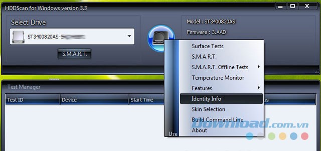Giao diện phần mềm HDDScan
