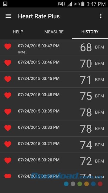 Heart Rate Plus hỗ trợ lưu lịch sử đo