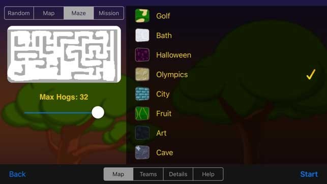 Hedgewars cho iOS có nhiều bản đồ khác nhau