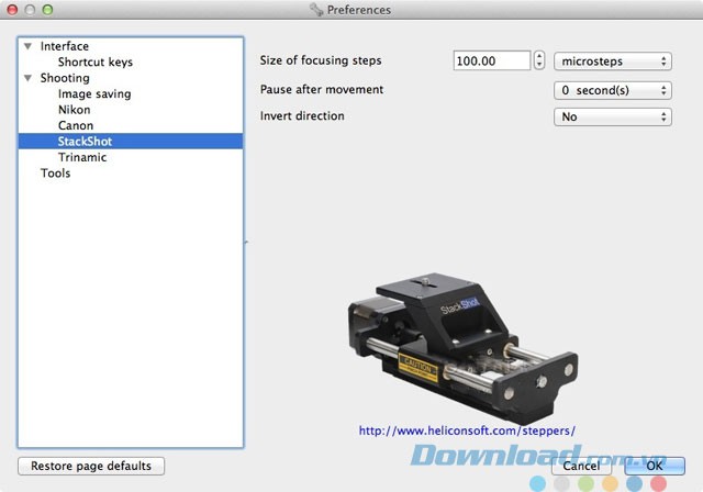 Các thông số StackShot