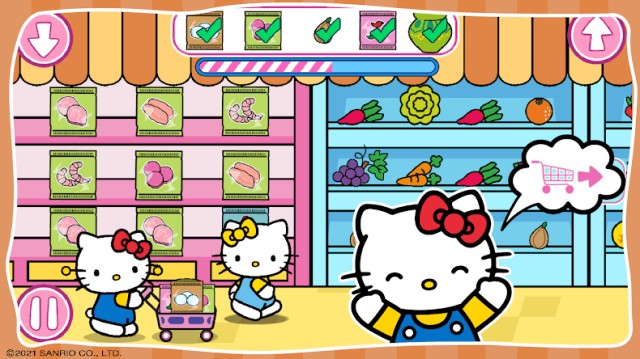 Bé đi siêu thị và mua sắm cùng mèo đáng yêu trong game Hello Kitty: Kids Supermarket