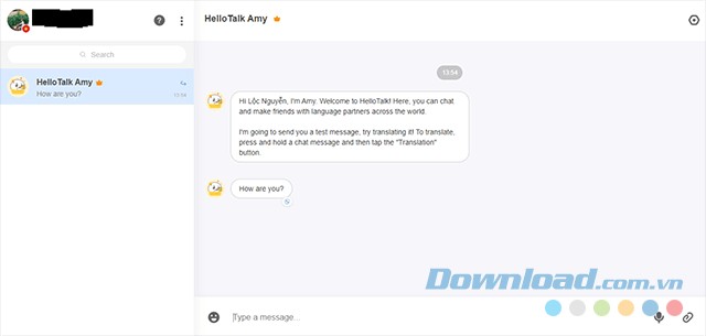 Giao diện đơn giản, trực quan của Hello Talk Web