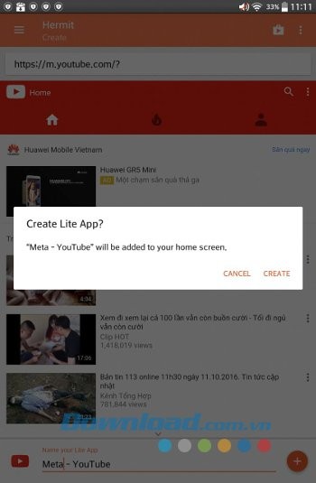 Chọn Create để tạo ứng dụng Lite mới