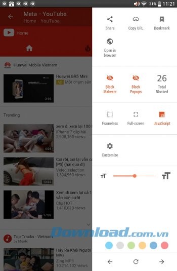 Các chức năng bookmark, share...