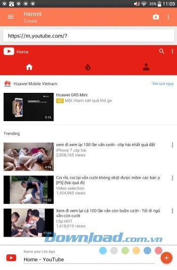 Đi tới link dẫn tới trang web cần tạo Lite app