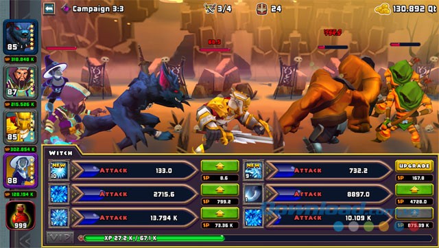 Chiến đấu với nhiều kẻ địch trong game nhấp chuột miễn phí Heroes of Havoc: Idle Adventures cho máy tính và Mac