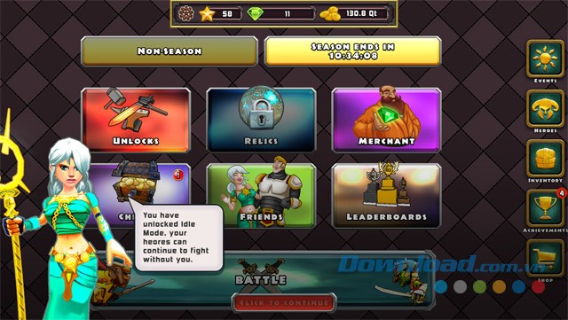Mở khóa nhiều thứ trong game nhấp chuột miễn phí Heroes of Havoc: Idle Adventures cho máy tính và Mac