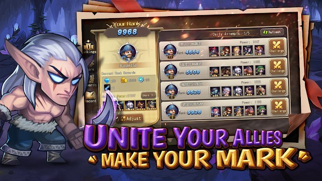 Tập hợp các đồng minh và cùng nhau chiến đấu trong game Heroic Alliance