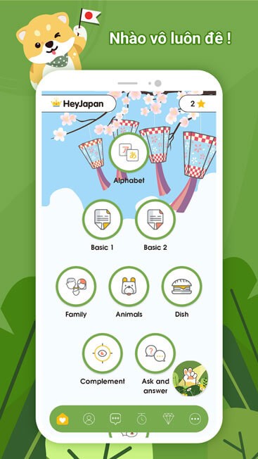 Giao diện chính của ứng dụng HeyJapan