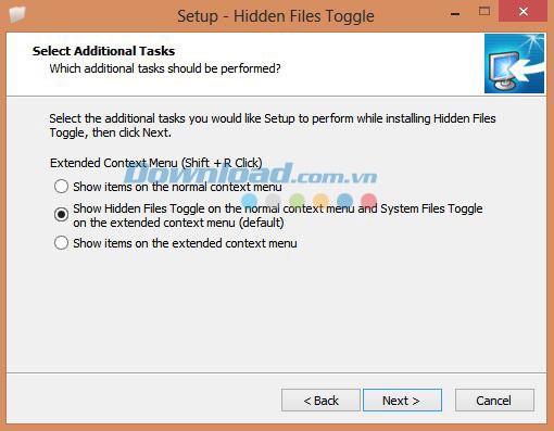 Ba lựa chọn của Hidden Files Toggle