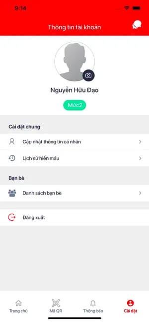 Trang cá nhân hiến máu