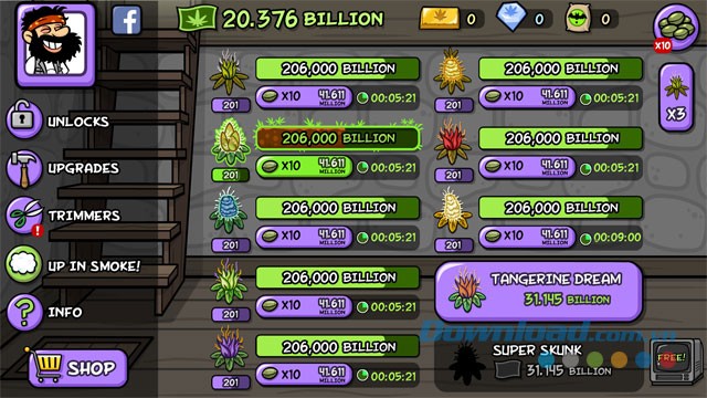 Trồng nhiều loại cây khác nhau trong game nhấp chuột miễn phí High Profits cho máy tính, Mac và Linux