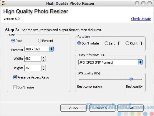 Thiết lập kích thước, định dạng ảnh đầu ra