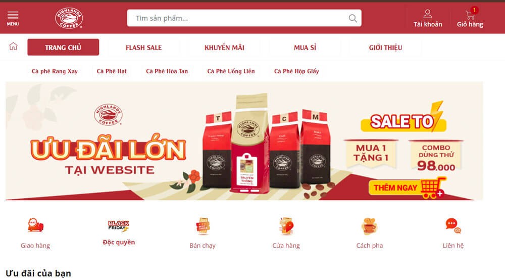 Trang chủ đặt trà sữa, cafe trên Highlands Coffee