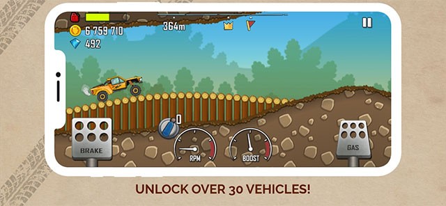 Mở khóa hơn 30 phương tiện và khám phá nhiều mẫu xe đua mới trong Hill Climb Racing game