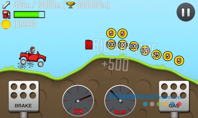 Giao diện chơi game Hill Climb Racing trên Android
