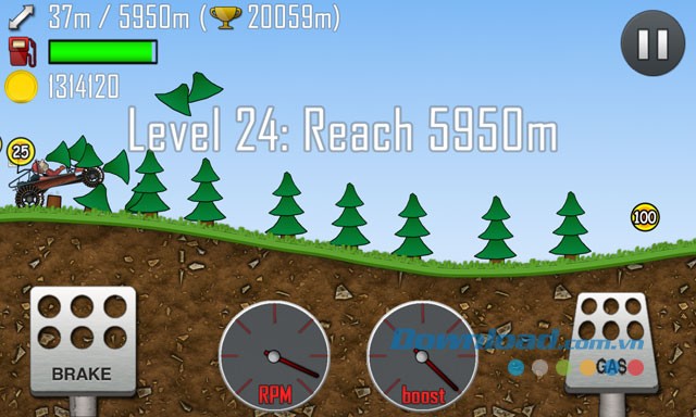 Giao diện chơi game Hill Climb Racing trên Android