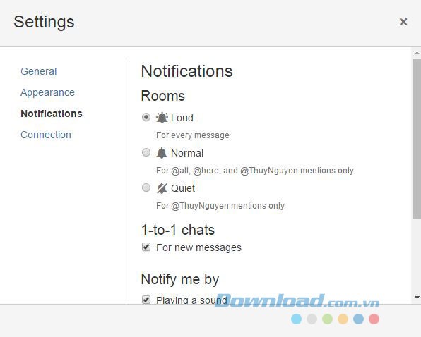 Lựa chọn cài đặt thông báo