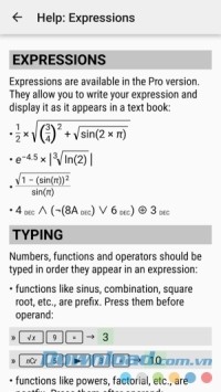 Trợ giúp trên HiPER Scientific Calculator cho Android