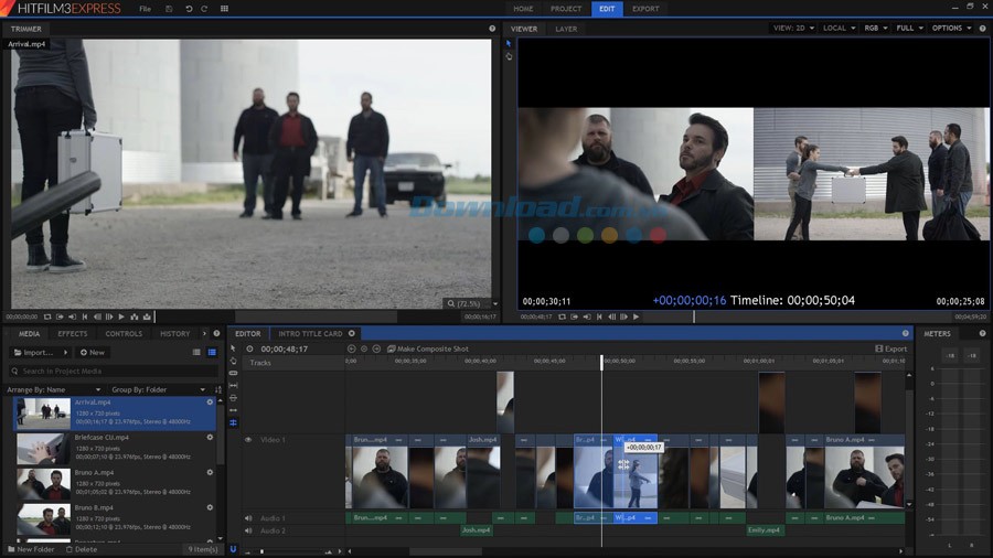Giao diện phần mềm làm phim HitFilm Express
