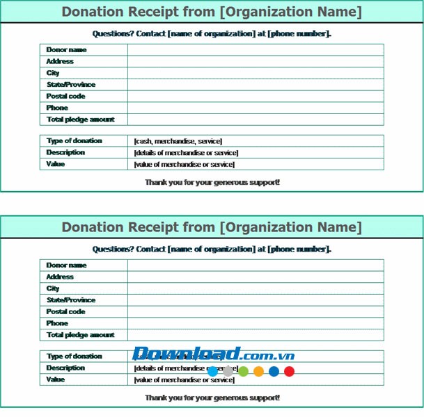 Hóa đơn thu tiền từ thiện