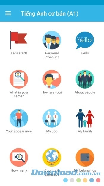 Giao diện chính của ứng dụng Học tiếng Anh