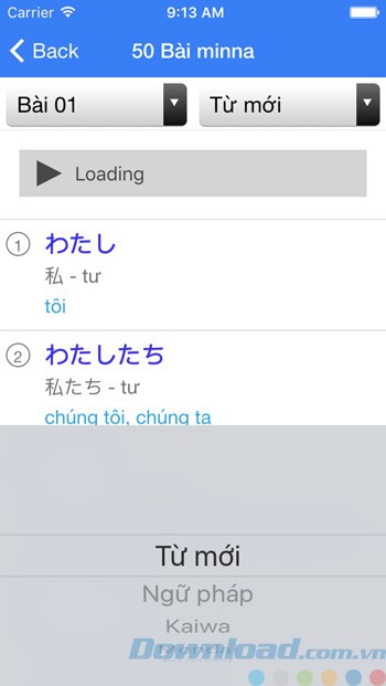 50 bài Minna trong ứng dụng Học tiếng Nhật Mina