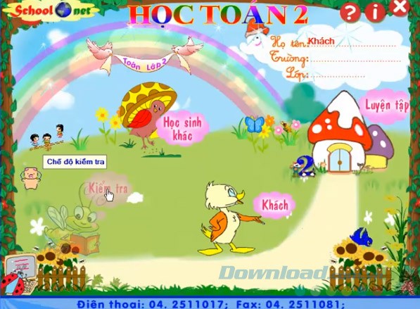 Giao diện chính Học Toán 2